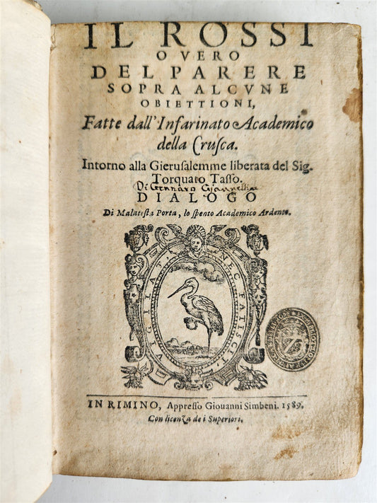 1589 Commentary on Torquato Tasso's Jerusalem Delivered ANTIQUE vellum bound