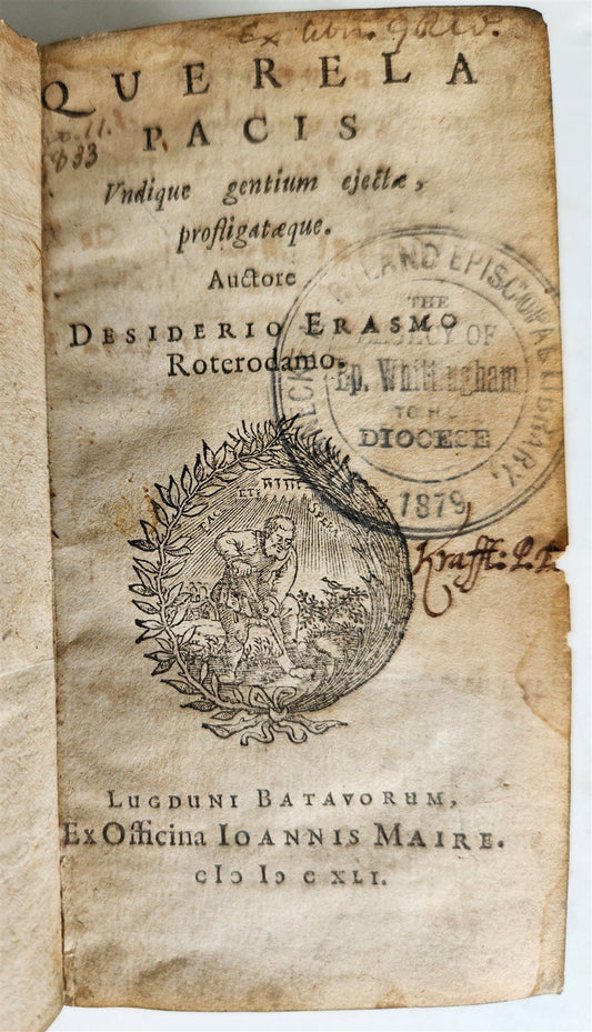 1641 WORKS by ERASMUS in LATIN pocket edition ANTIQUE vellum bound