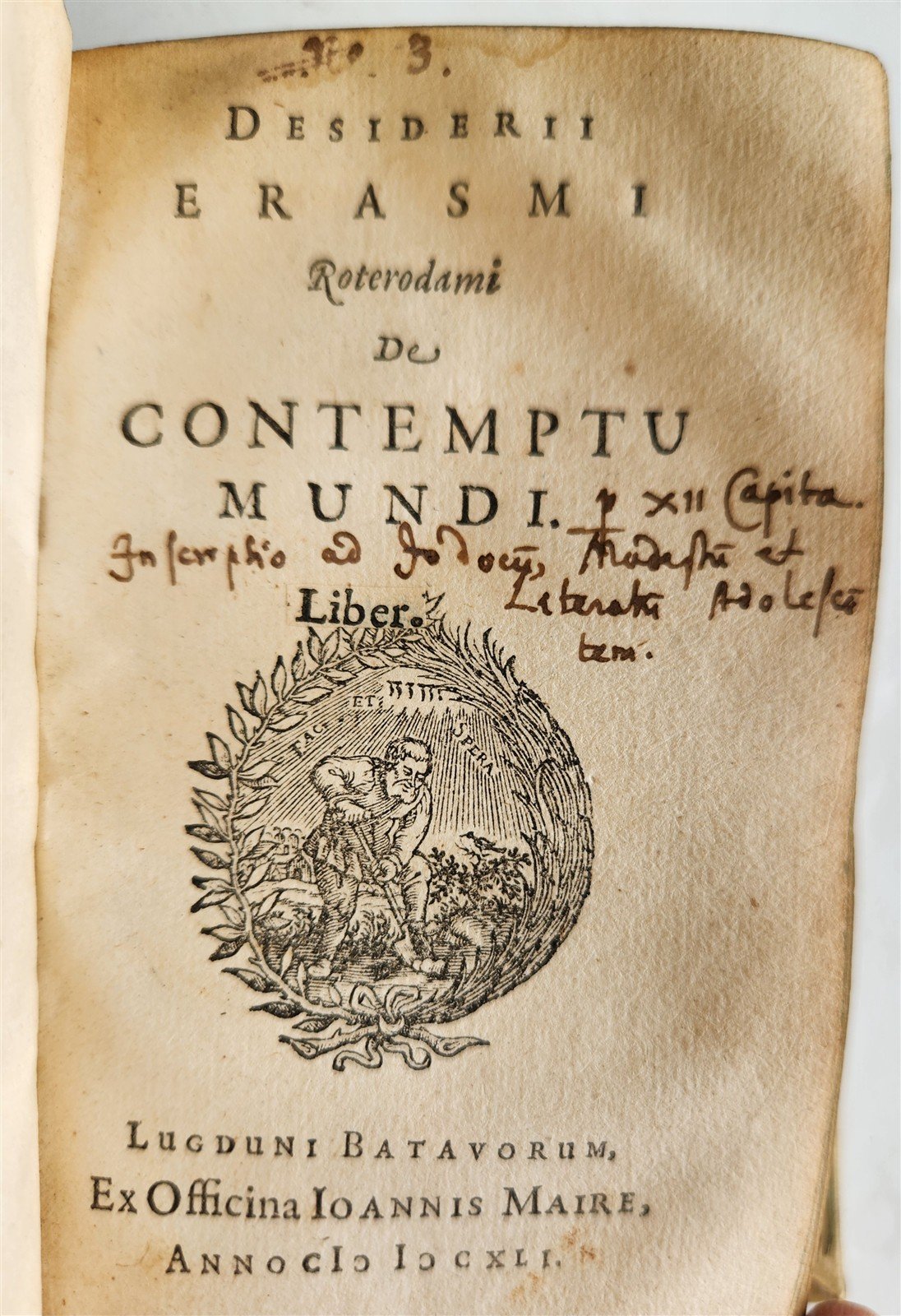 1641 WORKS by ERASMUS in LATIN pocket edition ANTIQUE vellum bound