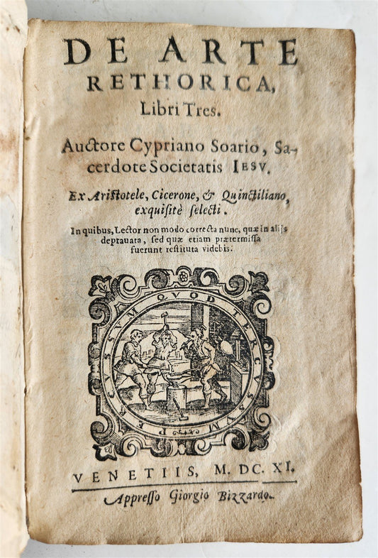 1611 first textbook for Jesuit rhetoric by Cipriano Soarez ANTIQUE vellum bound