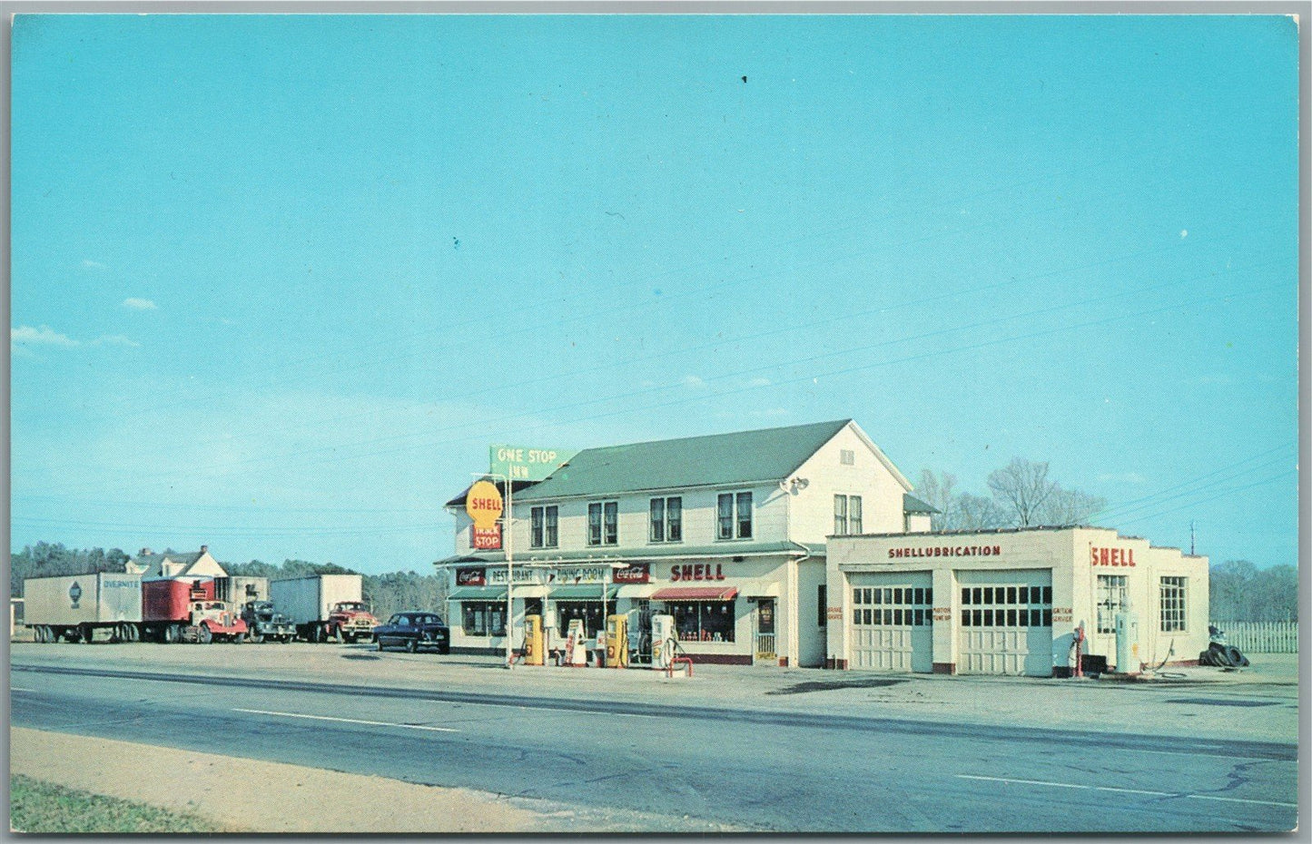 SUFFOLK VA SHELL GAS STATION TRUCK STOP VINTAGE POSTCARD