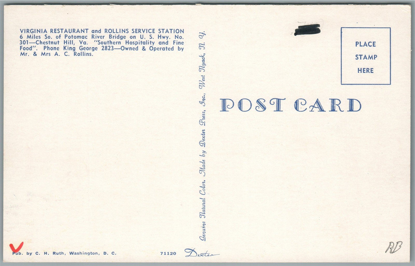 CHESTNUT HILL VA TEXACO GAS STATION VINTAGE POSTCARD