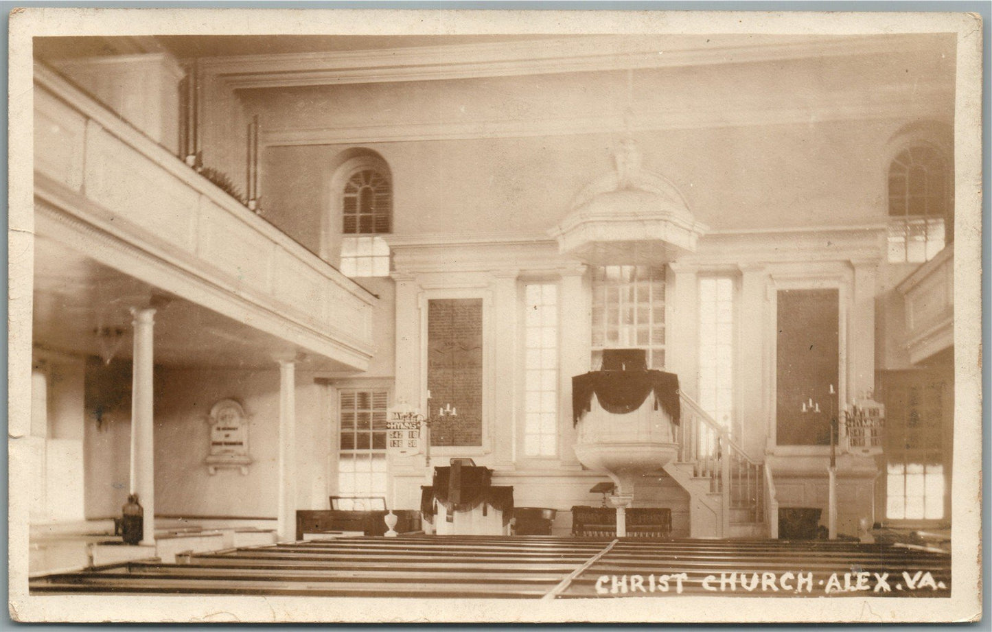 ALEXANDRIA VA CHURCH INTERIOR ANTIQUE REAL PHOTO POSTCARD RPPC
