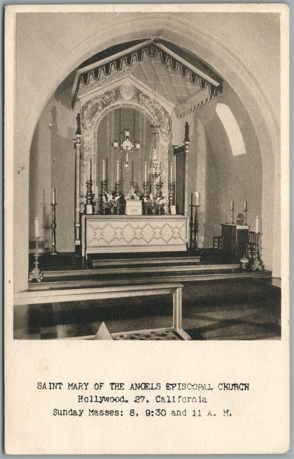HOLLYWOOD CA ST.MARY of ANGELS CHURCH ANTIQUE REAL PHOTO POSTCARD RPPC