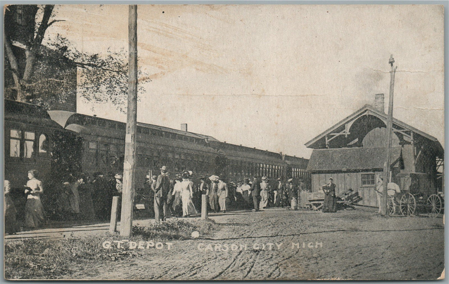 CARSON CITY MI RAILROAD STATION RAILWAY DEPOT ANTIQUE POSTCARD
