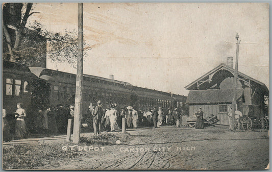 CARSON CITY MI RAILROAD STATION RAILWAY DEPOT ANTIQUE POSTCARD