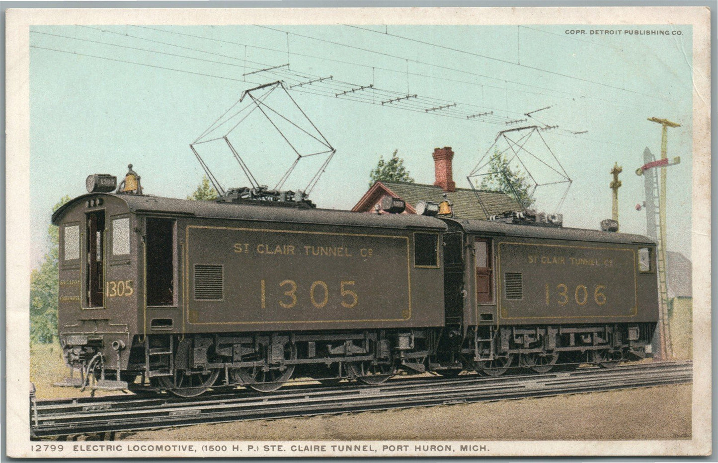 PORT HURON MI ELECTRIC LOCOMOTIVE ANTIQUE POSTCARD