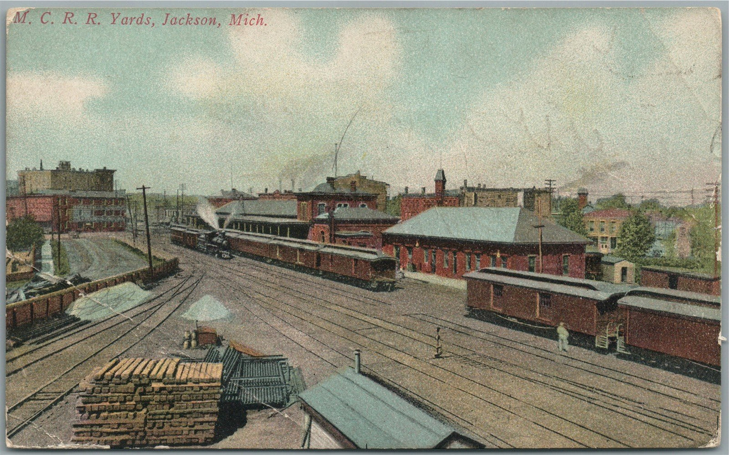 JACKSON MI RAILROAD YARDS ANTIQUE POSTCARD