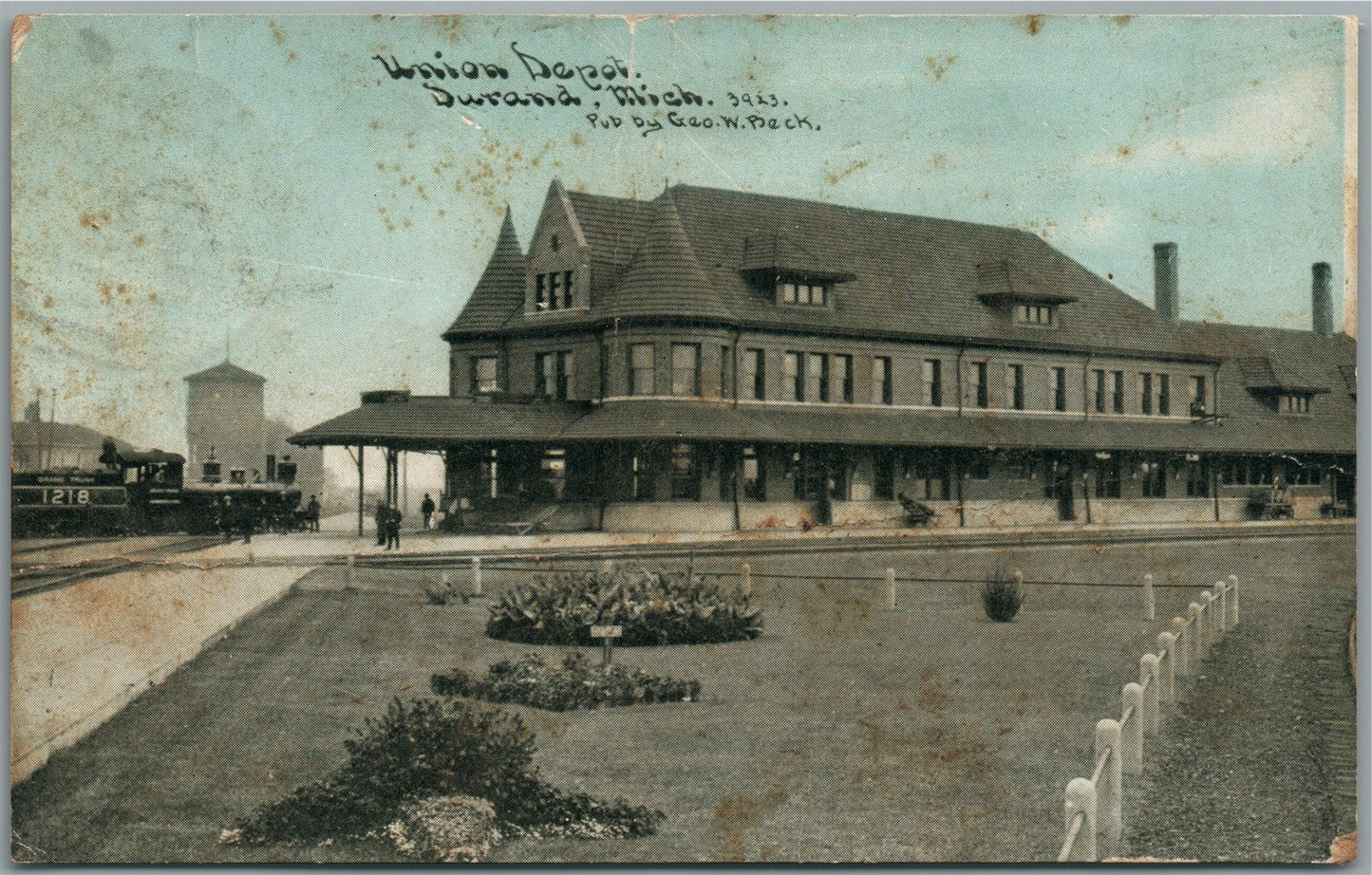 DURAND MI RAILROAD DEPOT RAILWAY STATION ANTIQUE POSTCARD
