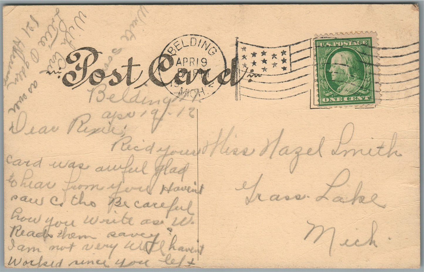 BELDING MI RAILROAD DEPOT RAILWAY STATION ANTIQUE POSTCARD