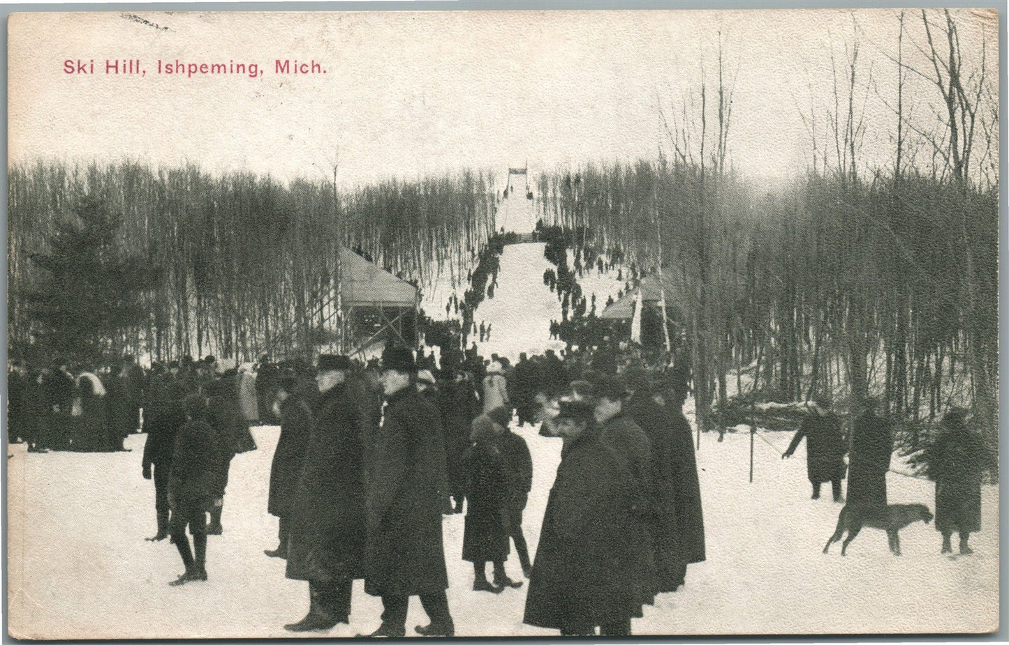 ISHPEMING MI SKI HILL ANTIQUE POSTCARD