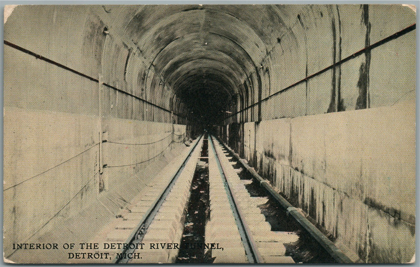 DETROIT MI RIVER TUNNEL ANTIQUE POSTCARD