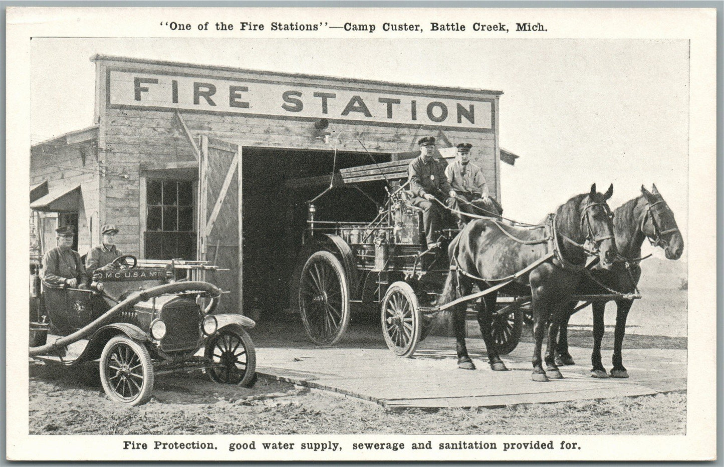 BATTLE CREEK MI CAMP CUSTER FIRE STATION ANTIQUE POSTCARD