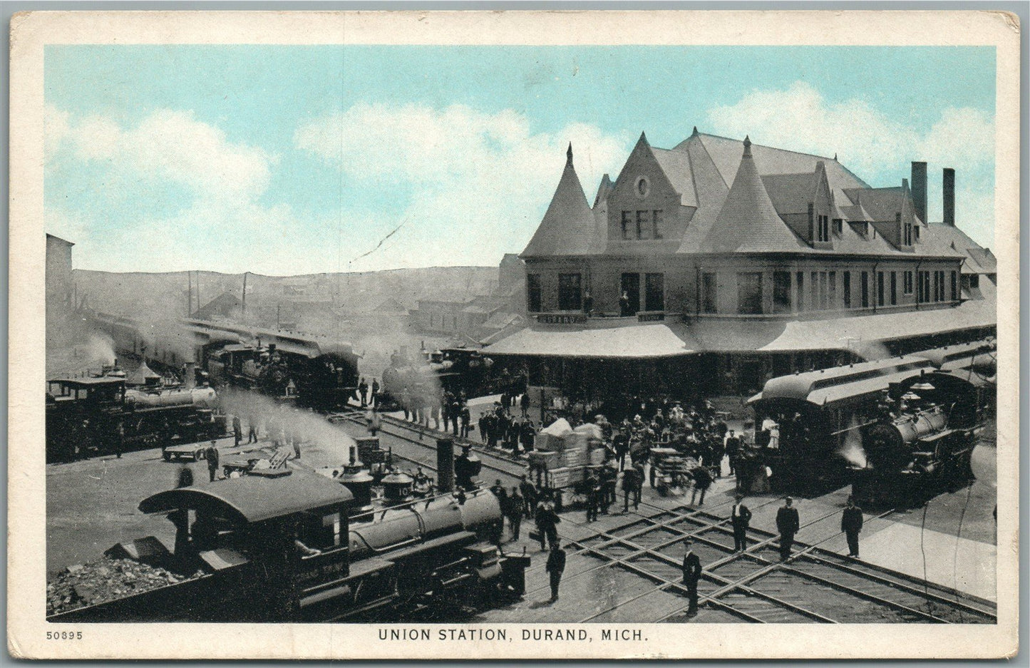 DUREND MI RAILROAD STATION RAILWAY DEPOT ANTIQUE POSTCARD