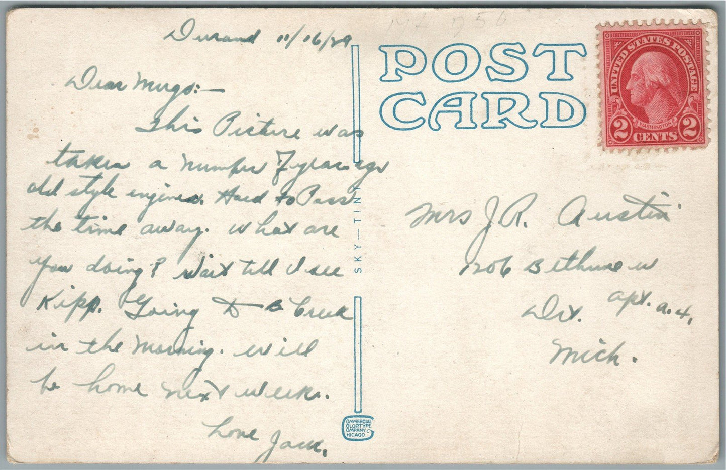 DUREND MI RAILROAD STATION RAILWAY DEPOT ANTIQUE POSTCARD