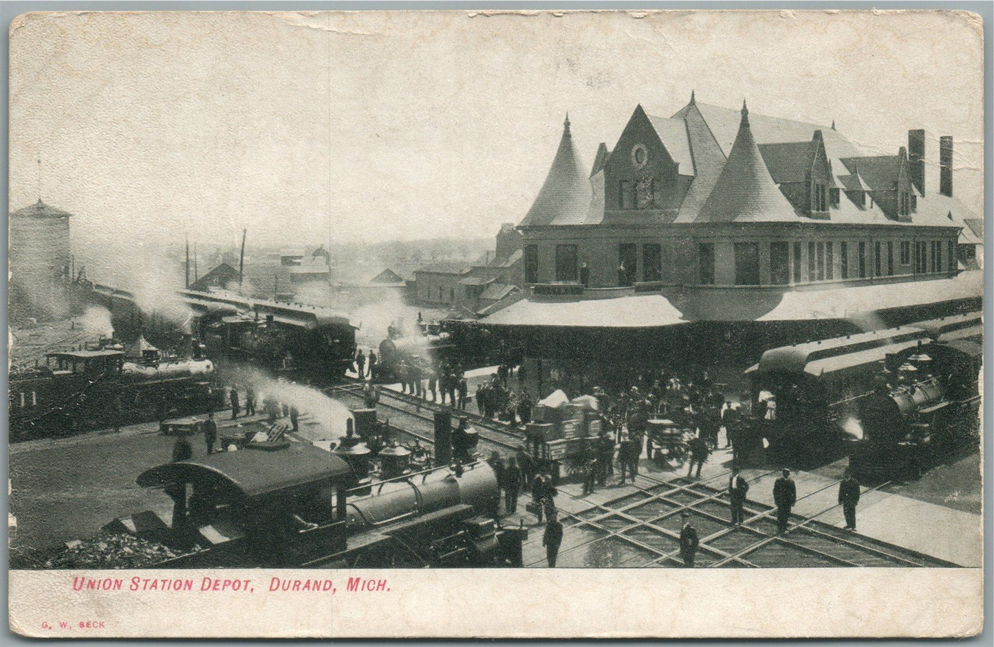 DUREND MI UNION RAILROAD STATION RAILWAY DEPOT ANTIQUE POSTCARD