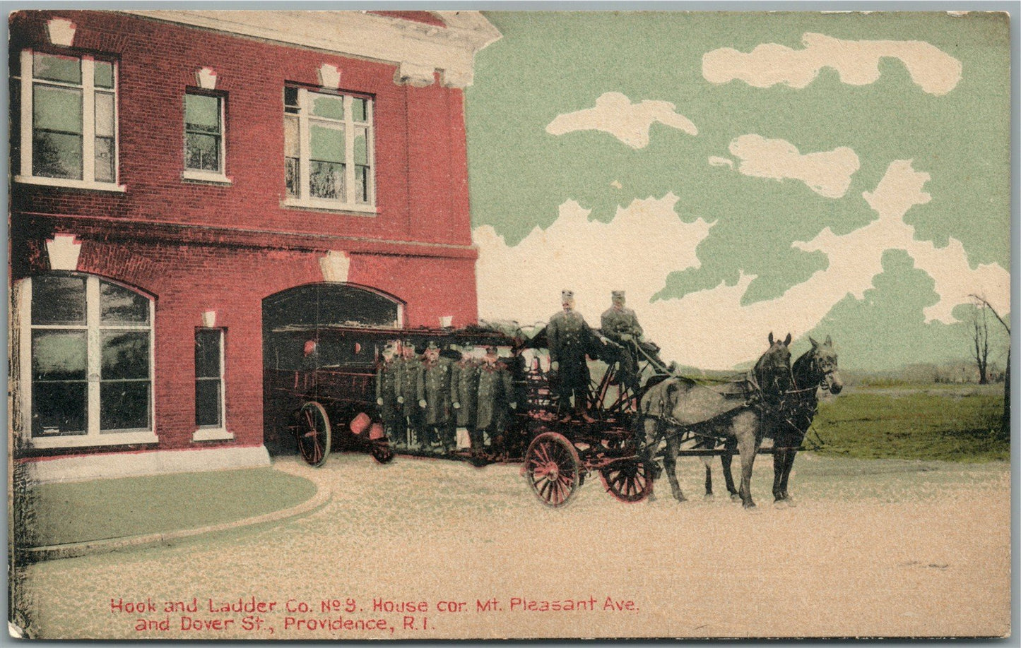 PROVIDENCE RI FIRE STATION ANTIQUE POSTCARD