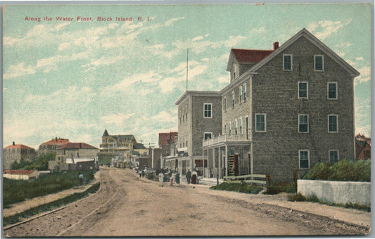 BLOCK ISLAND RI WATER FRONT ANTIQUE POSTCARD