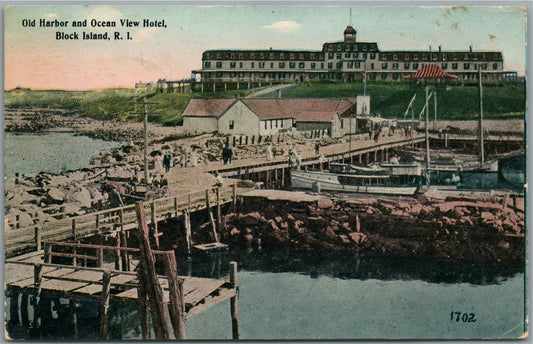 BLOCK ISLAND RI OCEAN VIEW HOTEL ANTIQUE POSTCARD