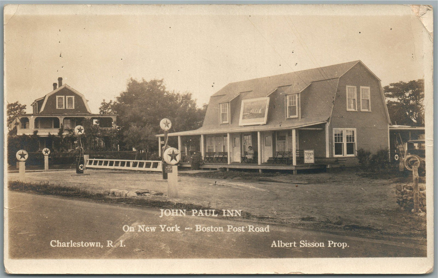 CHARLESTOWN RI GAS STATION JOHN PAUL IONN ANTIQUE REAL PHOTO POSTCARD RPPC