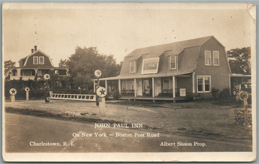 CHARLESTOWN RI GAS STATION JOHN PAUL IONN ANTIQUE REAL PHOTO POSTCARD RPPC