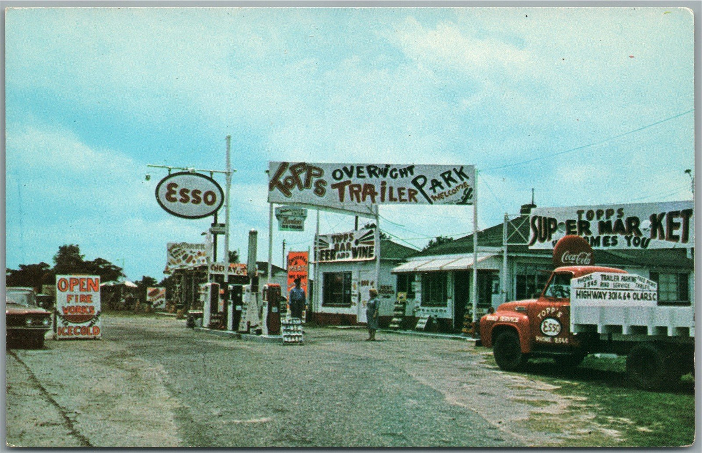 BAMBERG & ALLENDALE SC ESSO GAS STATION VINTAGE POSTCARD