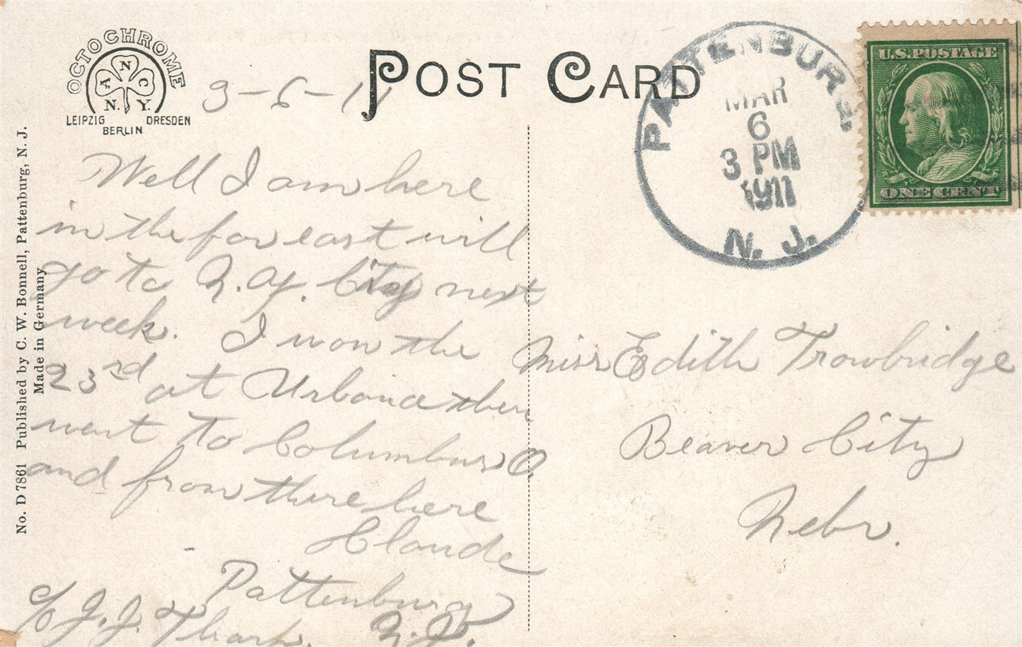 PATTENBURG NJ BOWLBY'S CAFE ANTIQUE POSTCARD