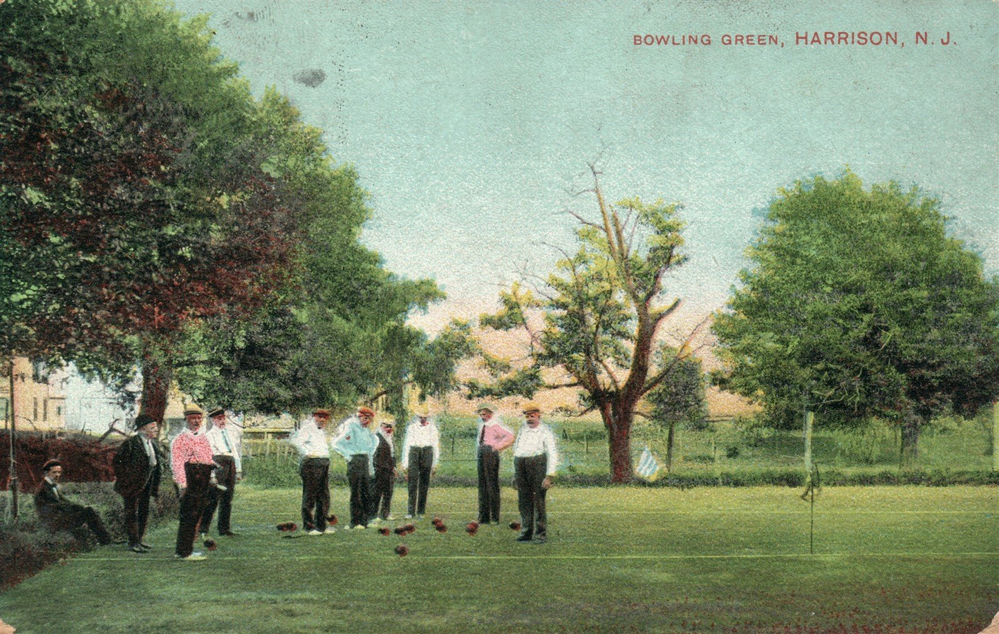 HARRISON NJ BOWLING GREEN ANTIQUE POSTCARD
