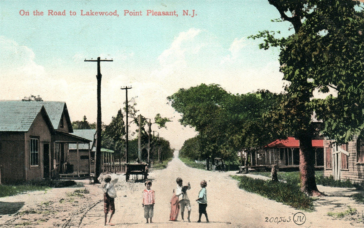 POINT PLEASANT NJ ROAD TO LAKEWOOD ANTIQUE POSTCARD