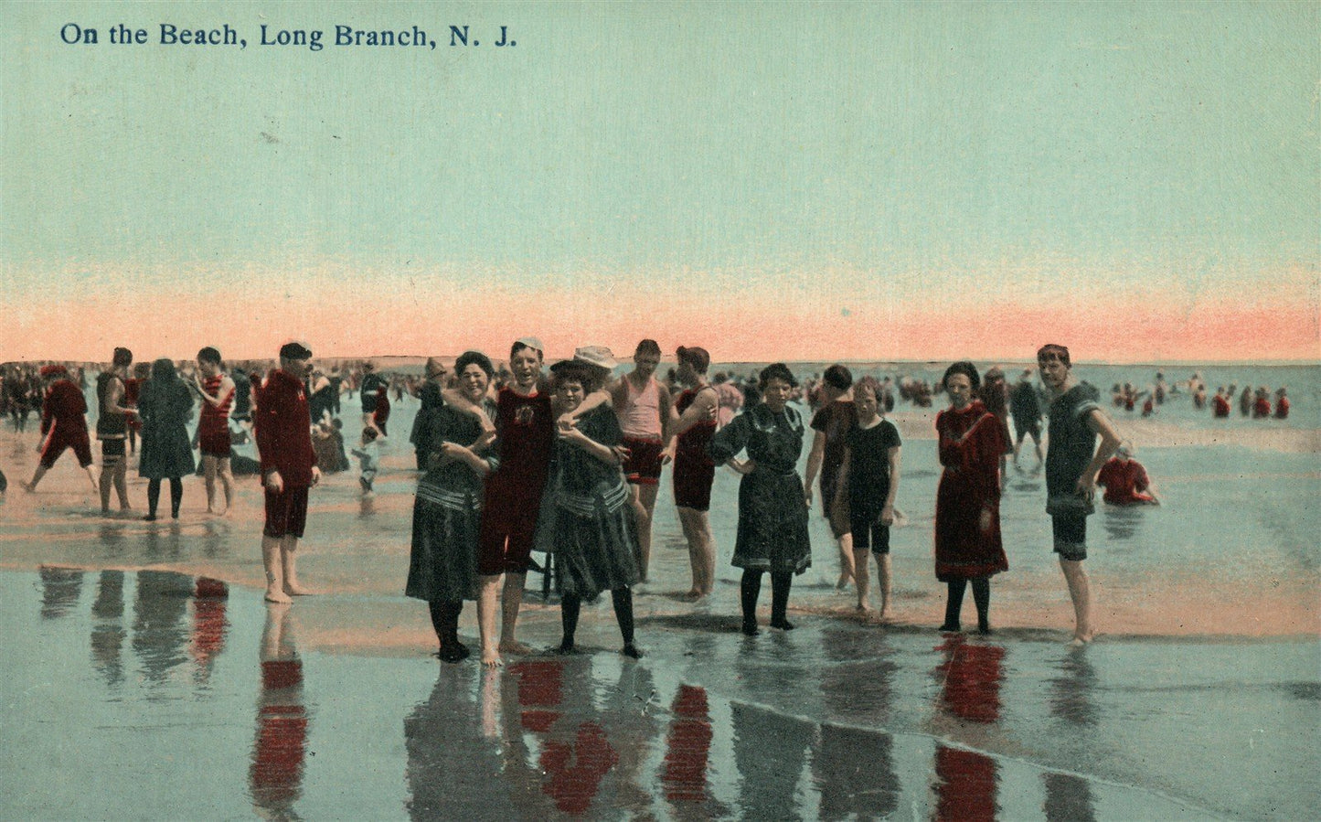 LONG BRANCH NJ ON THE BEACH ANTIQUE POSTCARD
