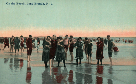 LONG BRANCH NJ ON THE BEACH ANTIQUE POSTCARD