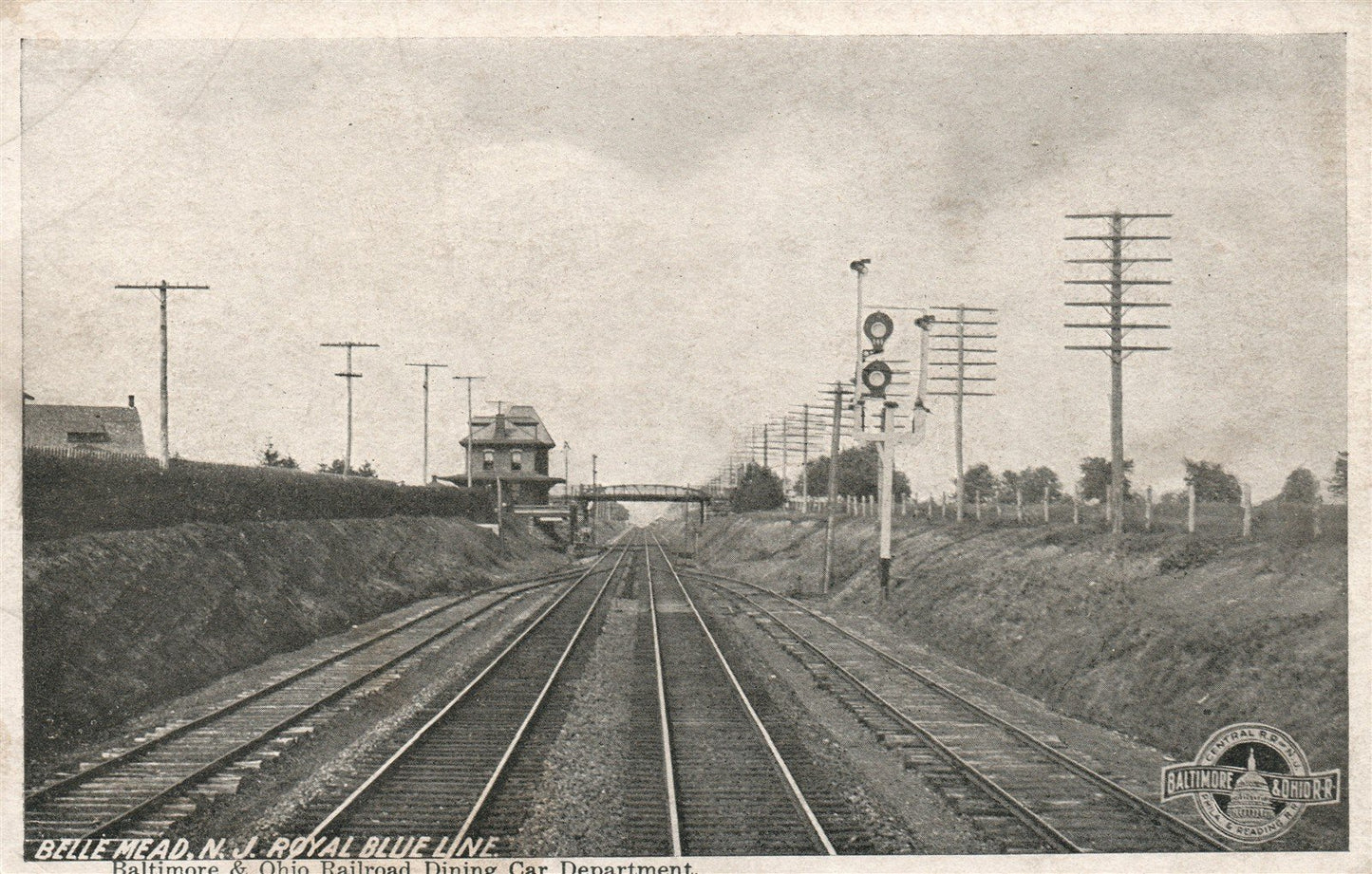 BELLE MEAD NJ RAILROAD ROYAL BLUE LINE ANTIQUE POSTCARD