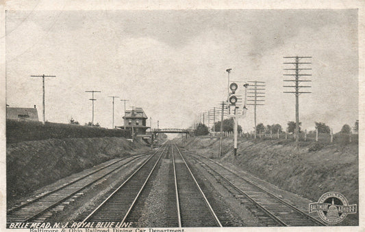 BELLE MEAD NJ RAILROAD ROYAL BLUE LINE ANTIQUE POSTCARD