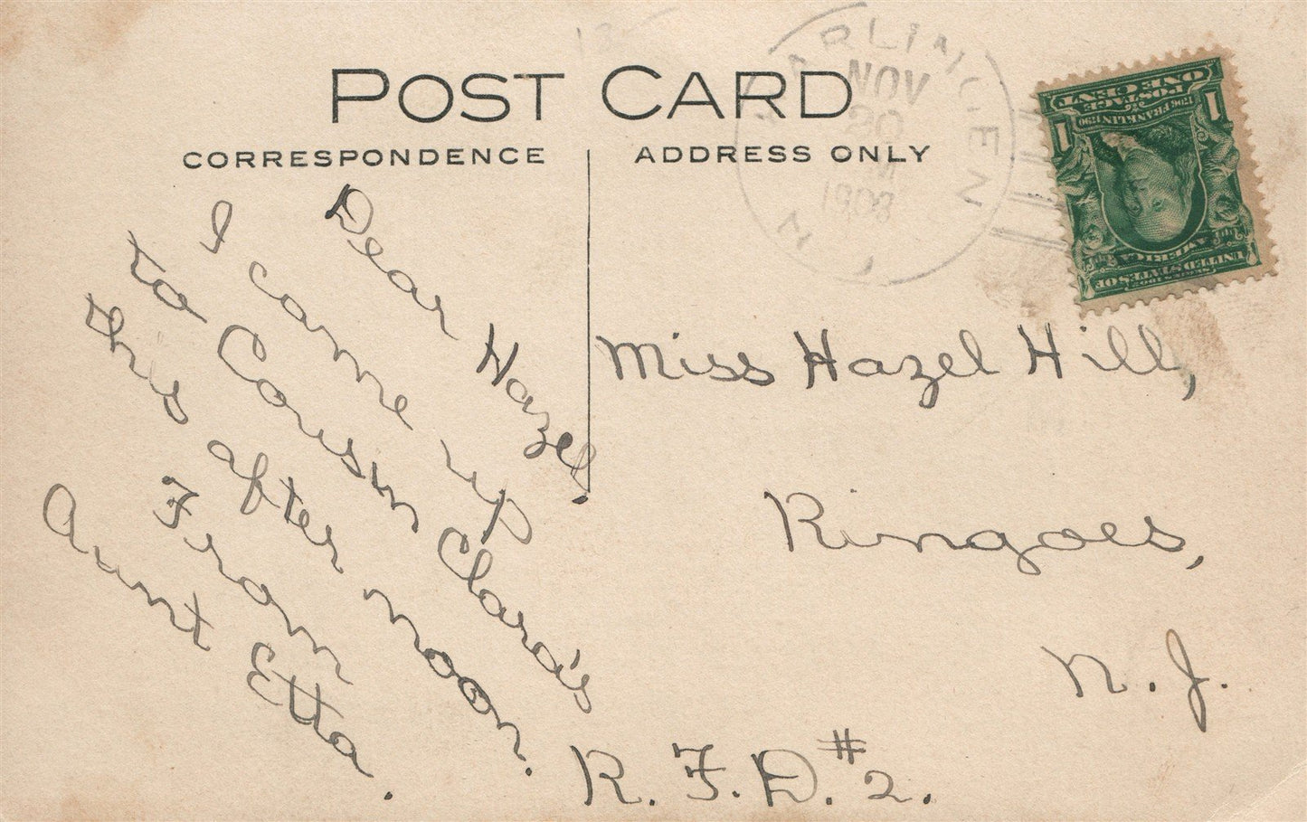 HARLINGEN NJ 1908 ANTIQUE REAL PHOTO POSTCARD RPPC