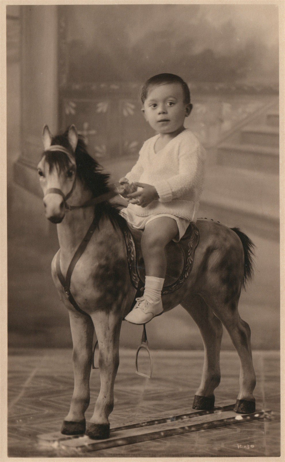 LITTLE BOY on TOY HORSE VINTAGE REAL PHOTO POSTCARD RPPC