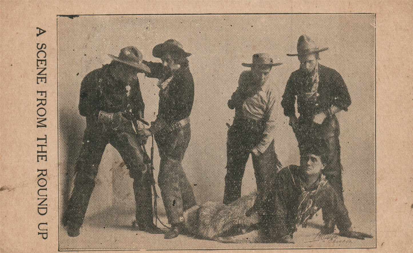 SCENE FROM ROUND UP COWBOYS 1908 ANTIQUE POSTCARD