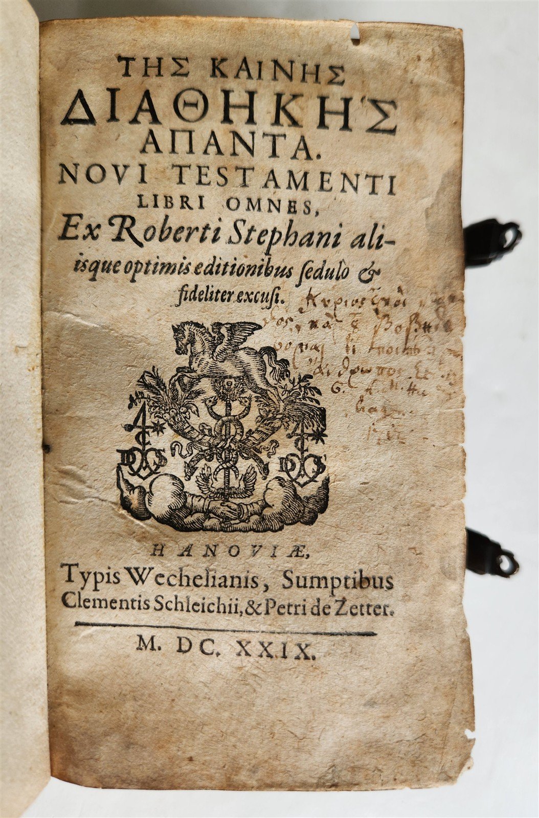 1629 BIBLE in GREEK antique ORIGINAL BINDING 17th century NEW TESTAMENT