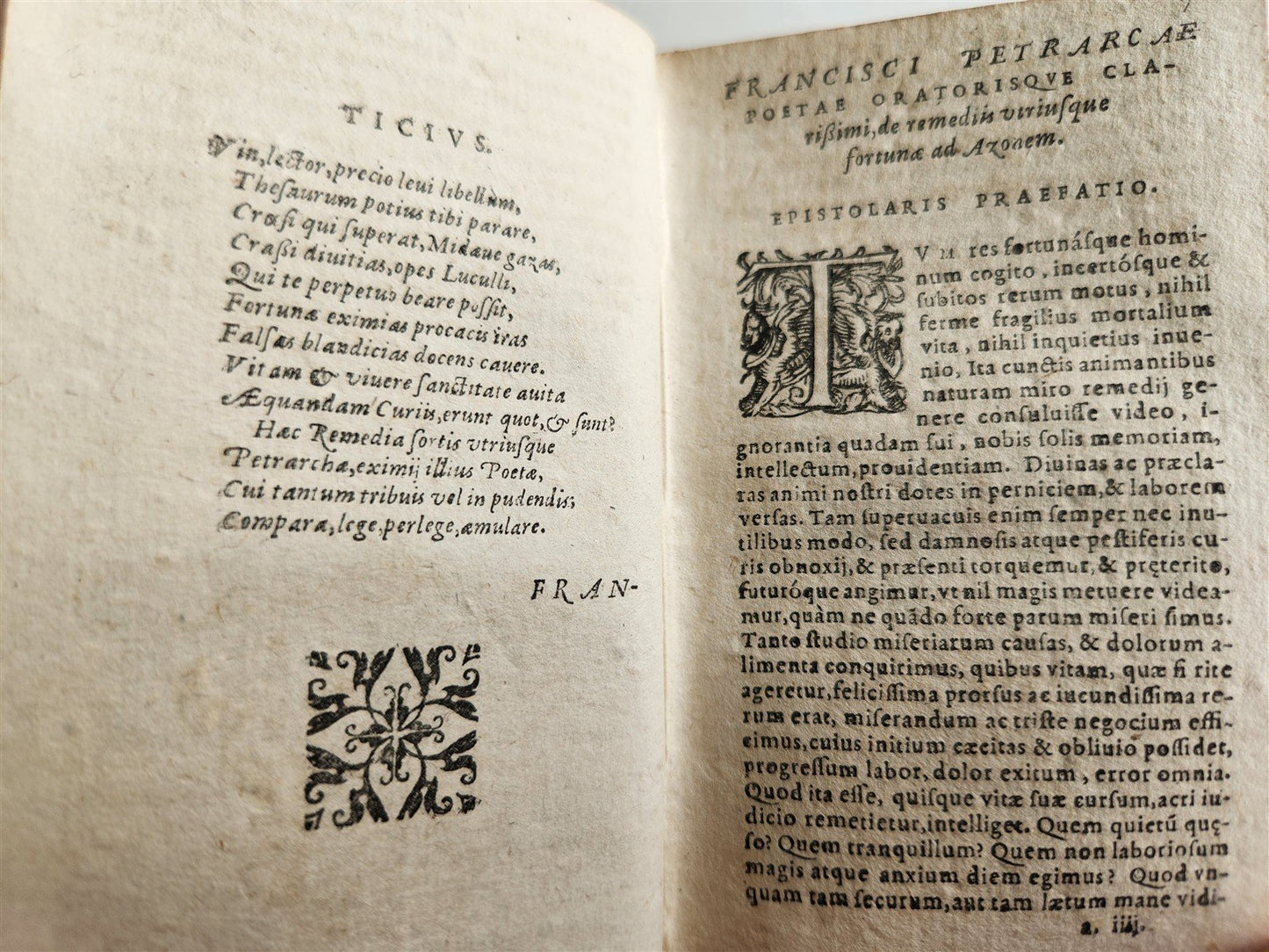 1595 PETRARCA philosophy on fortune & misfortune VELLUM BINDING 16th c. ANTIQUE