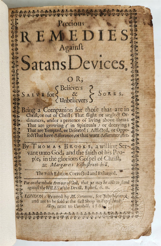 1661 Precious remedies against Satans devices ANTIQUE in ENGLISH 17th CENTURY
