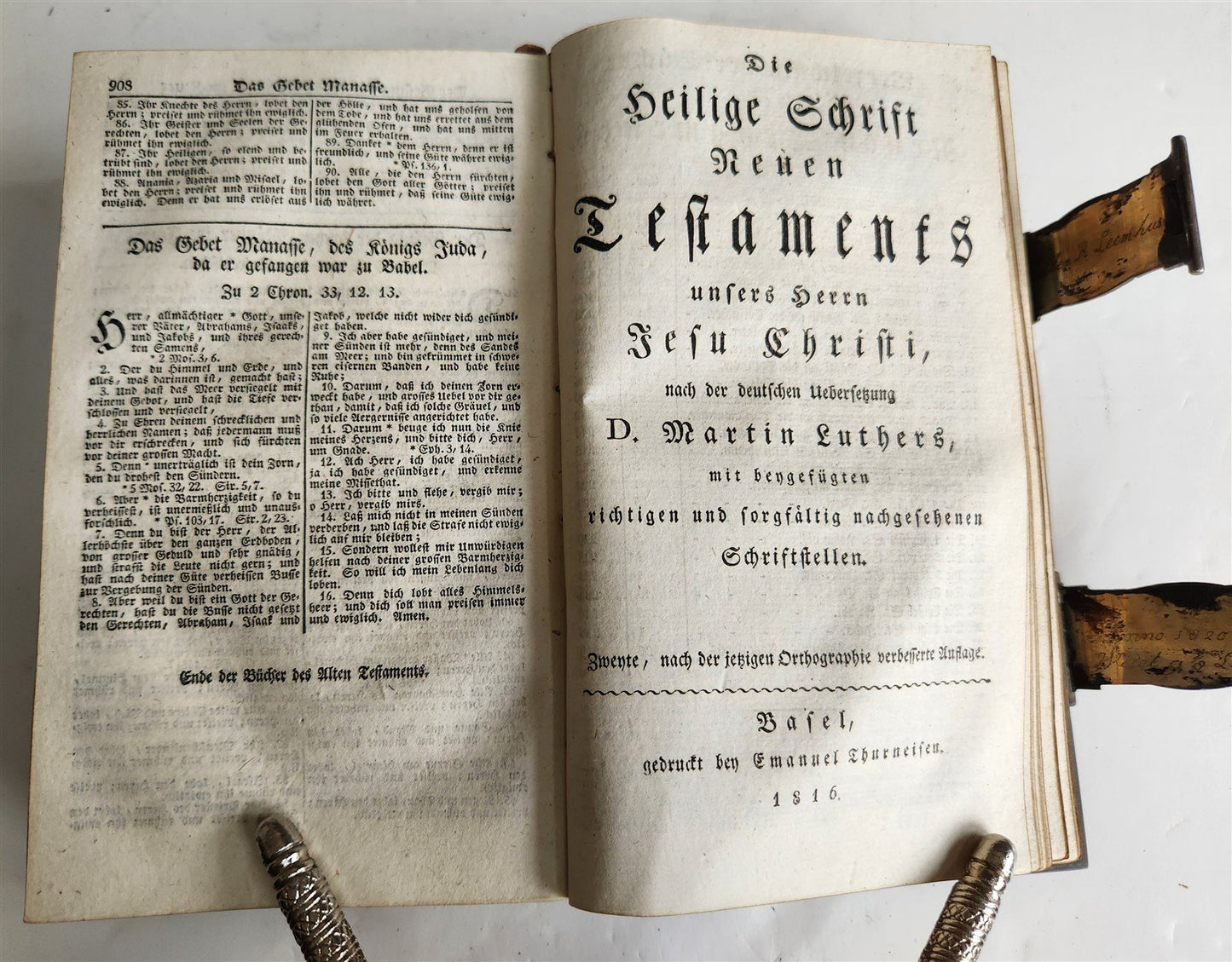1814 BIBLE in GERMAN Old and New Testament ANTIQUE w/ metal clasps