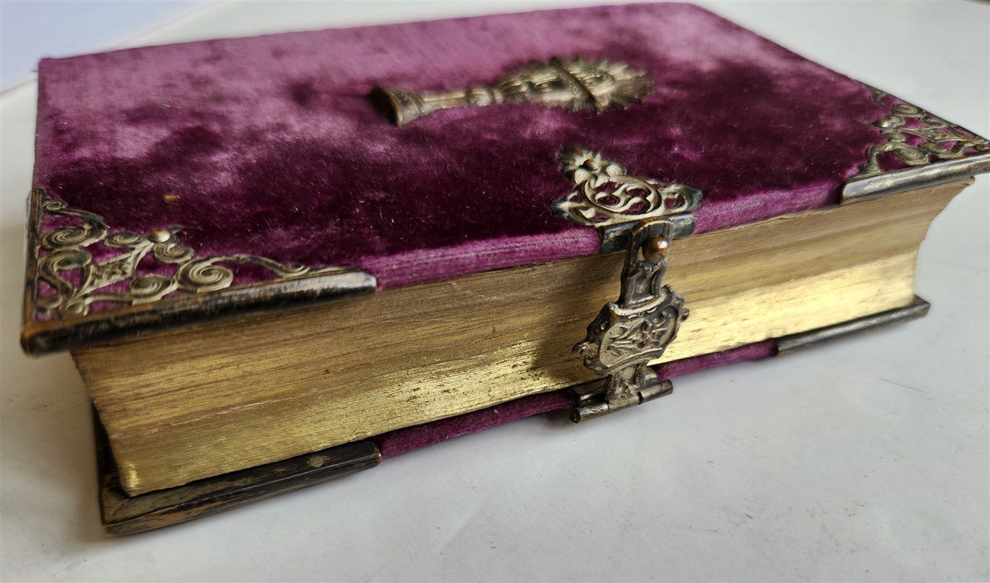 1880s PRAYER BOOK w/ VELVET BINDING in German ANTIQUE