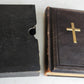 1886 RELIGIOUS BOOK in German ANTIQUE leather binding w/ metal cross STETTIN