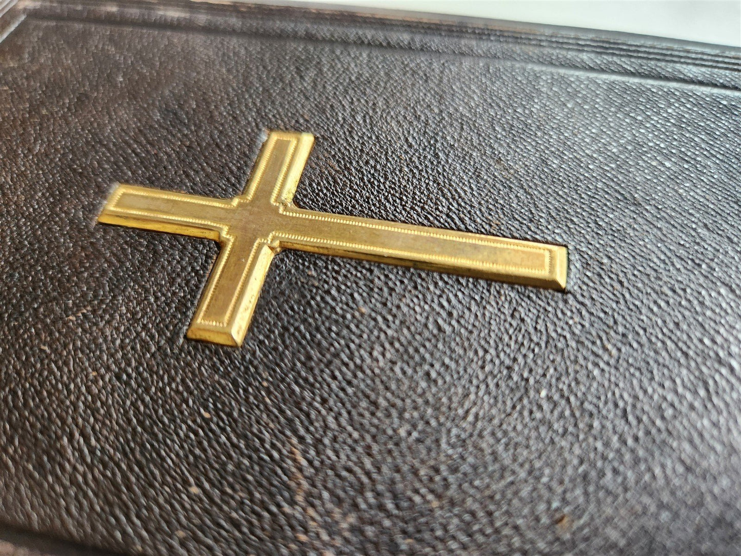 1886 RELIGIOUS BOOK in German ANTIQUE leather binding w/ metal cross STETTIN