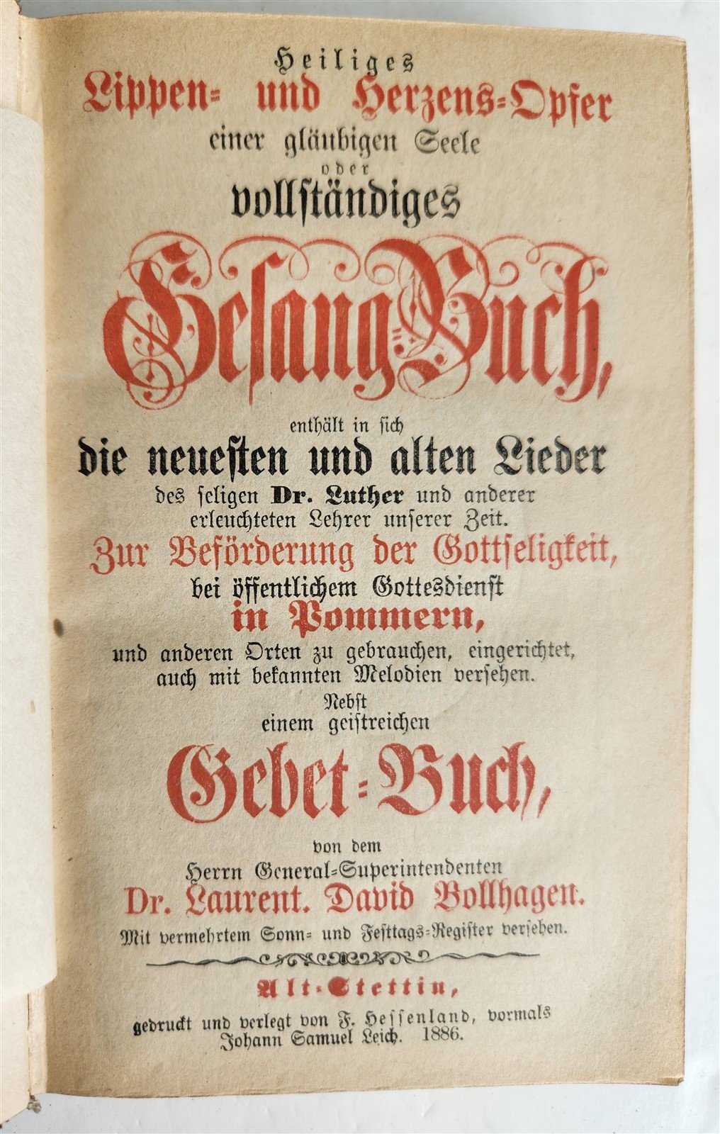 1886 RELIGIOUS BOOK in German ANTIQUE leather binding w/ metal cross STETTIN