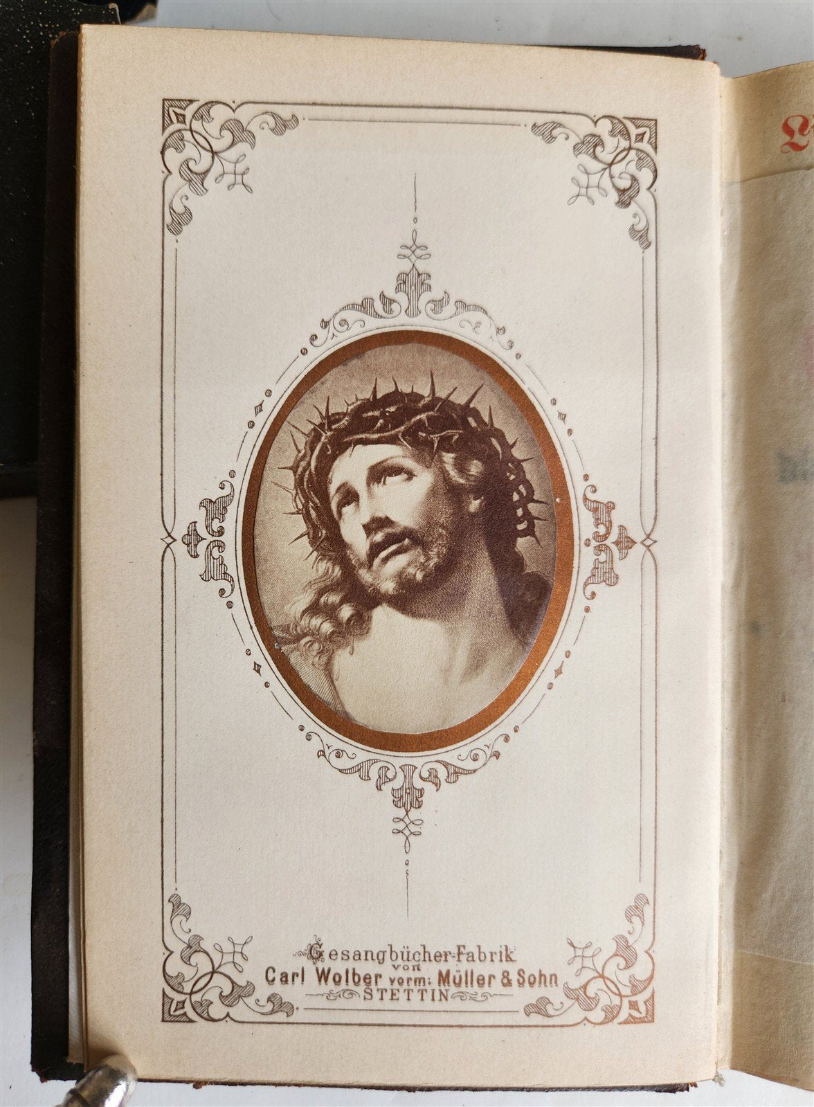 1886 RELIGIOUS BOOK in German ANTIQUE leather binding w/ metal cross STETTIN