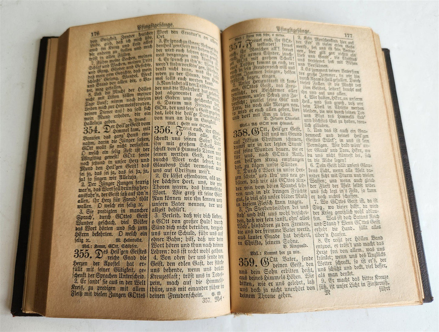 1886 RELIGIOUS BOOK in German ANTIQUE leather binding w/ metal cross STETTIN