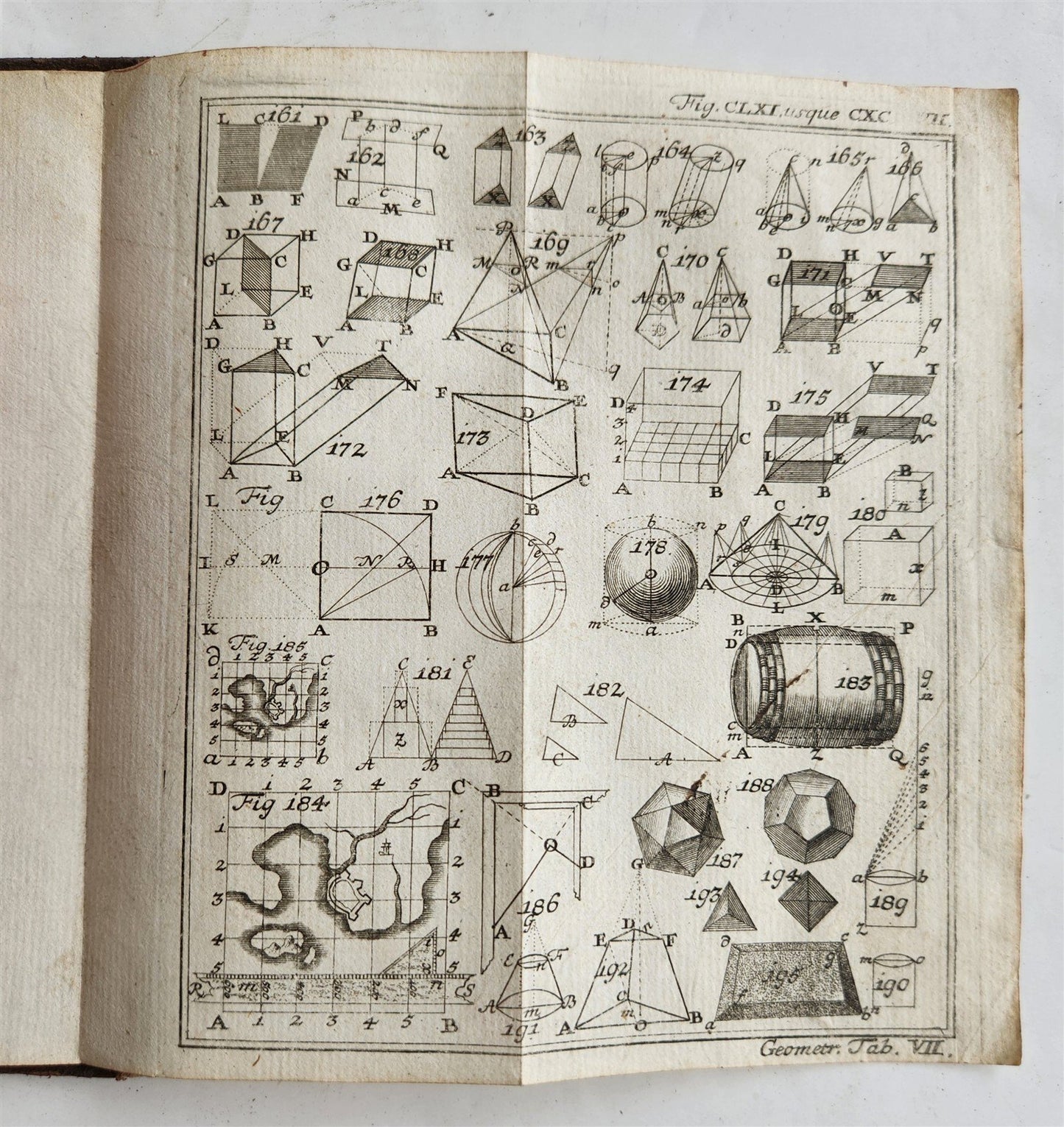 1754 GEOMETRY ILLUSTRATED Francisco Huberti ANTIQUE Institutionum Mathematicarum
