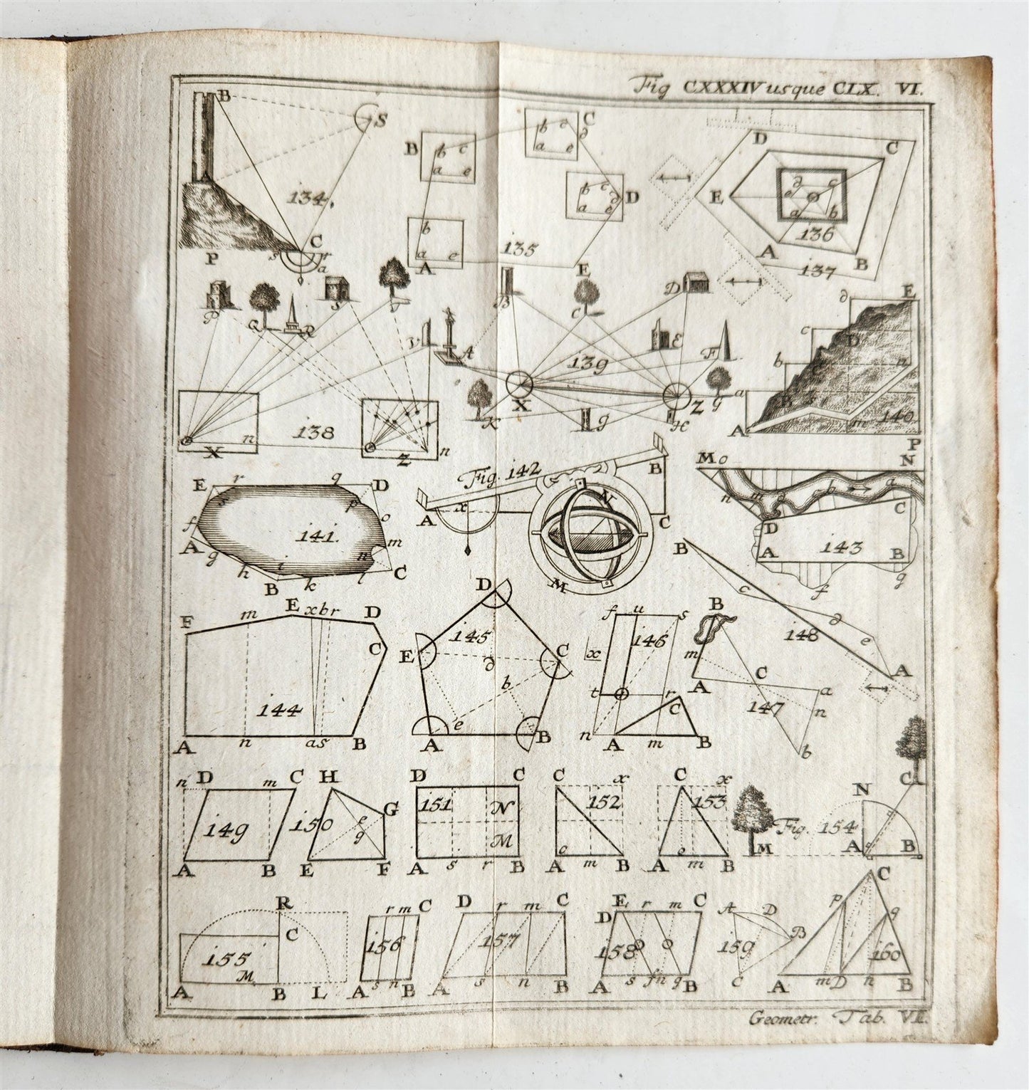 1754 GEOMETRY ILLUSTRATED Francisco Huberti ANTIQUE Institutionum Mathematicarum