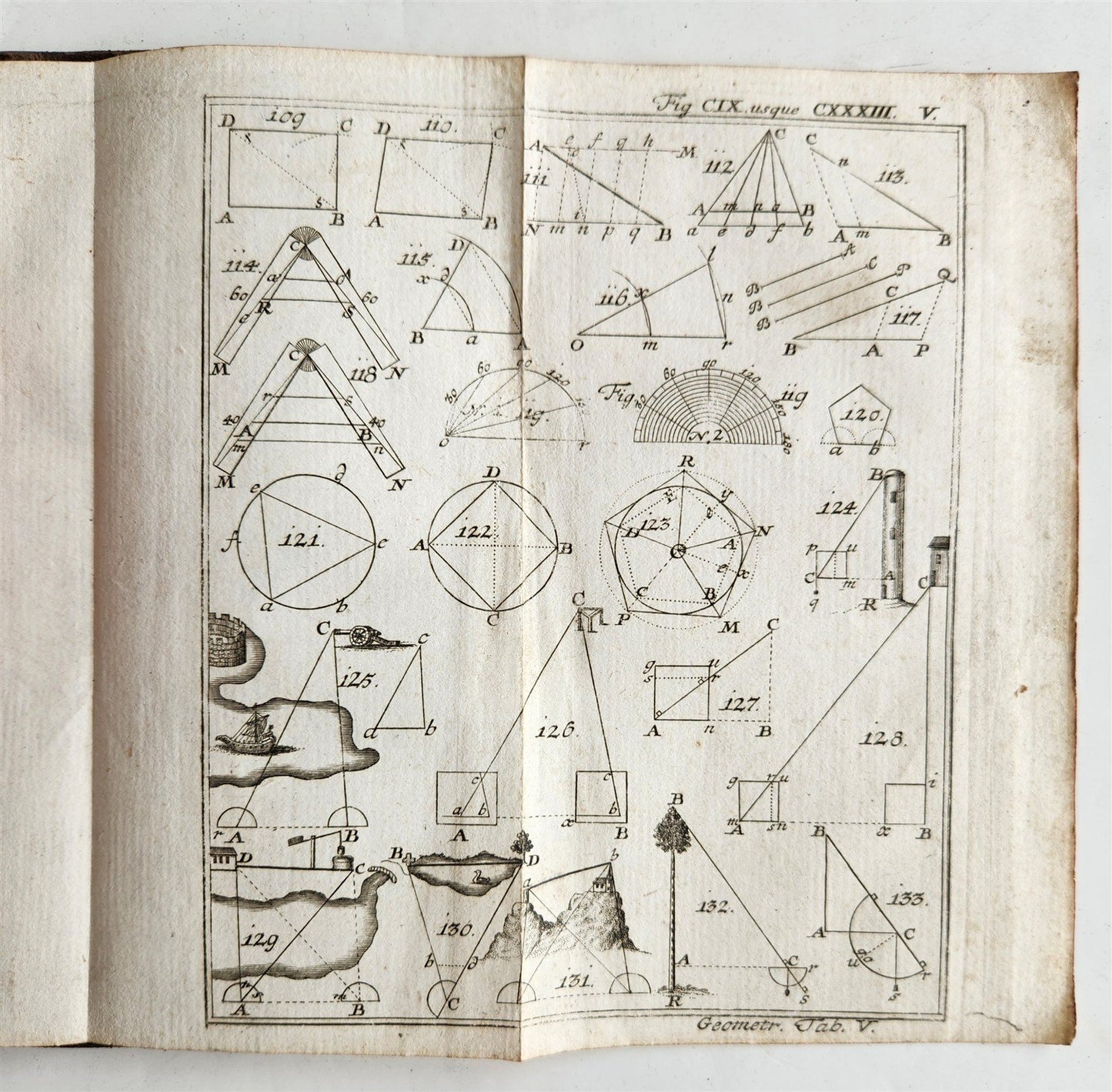 1754 GEOMETRY ILLUSTRATED Francisco Huberti ANTIQUE Institutionum Mathematicarum