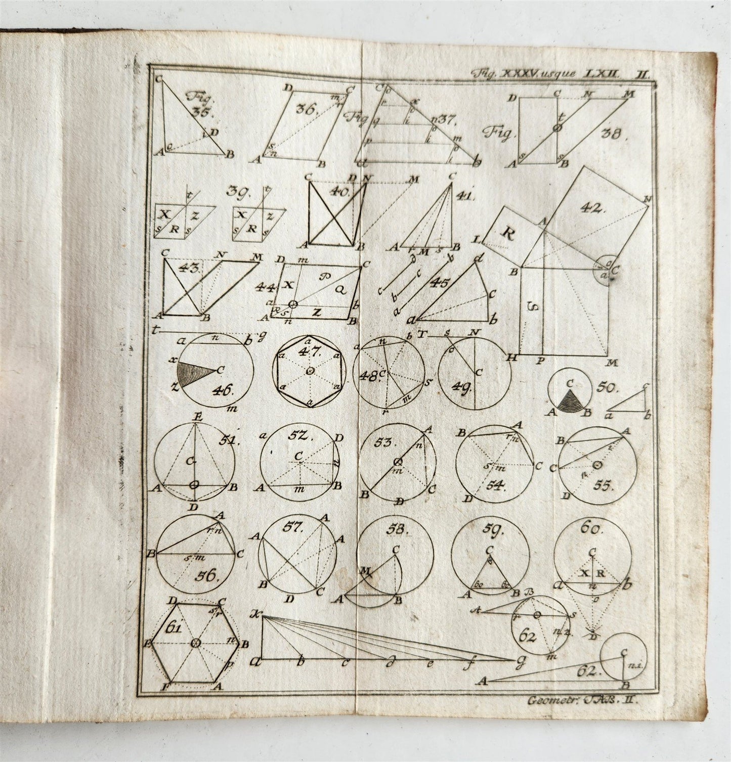 1754 GEOMETRY ILLUSTRATED Francisco Huberti ANTIQUE Institutionum Mathematicarum